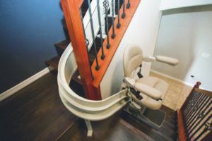 Curved stair lift on stairs