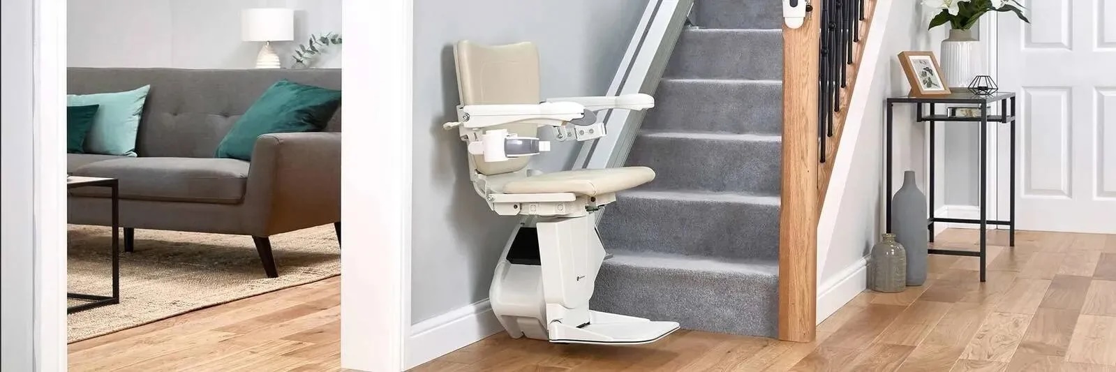 photo of a Handicare Stairlift- straight chair lift in a home